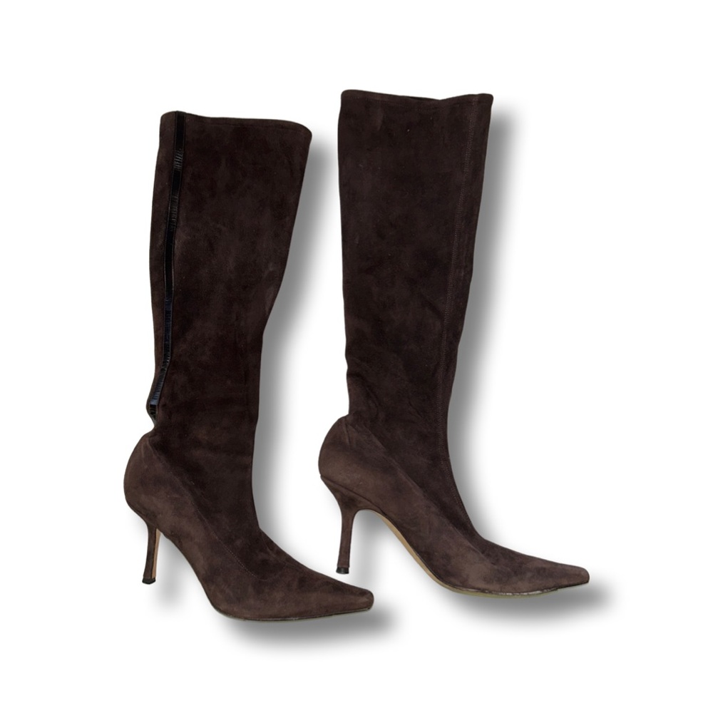 Jimmy Choo Stretch Suede Brown Knee-High Boots